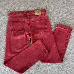 Button Fly red denim hollister jean men’s 30 x 32 distressed faded